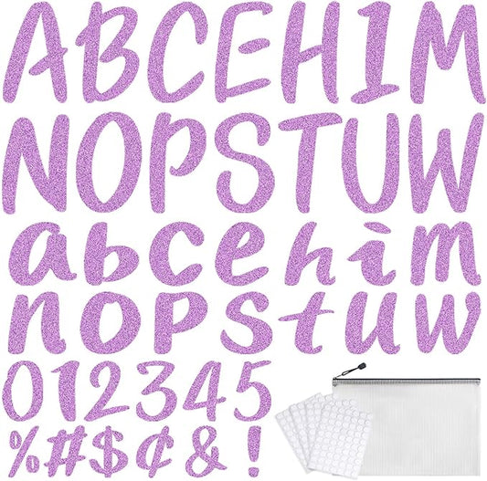 273 Pcs 4 Inch Glitter Bulletin Board Letters Set - Poster Board Letter Cutouts with Alphabet, Symbols, Numbers, Storage Bag - Classroom Decor, DIY Projects, Teacher Supplies, Office (Light Purple)