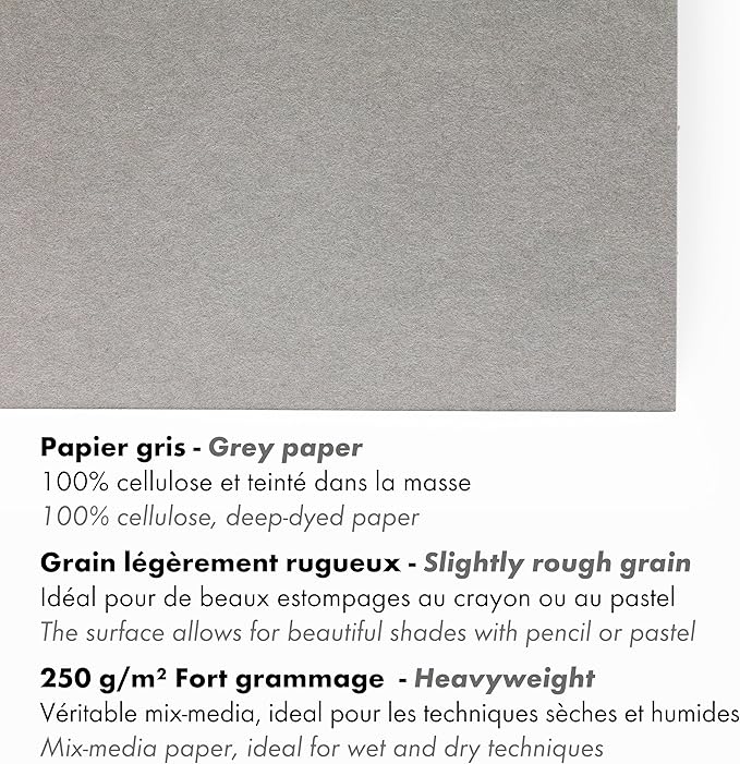 Clairefontaine Paint'ON Grey Paper Pad, 250 g, A3, 30 Sheets