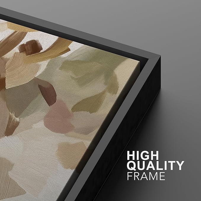 MUDECOR Framed Canvas Print Wall Art Layered Abstract Brushstroke in Natural Shades Illustrations Minimalism Decorative Relax Colorful for Living Room, Bedroom, Office - 24"x36" Black