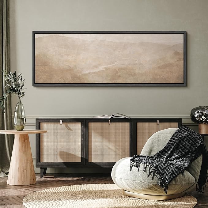 SIGNFORD Large Framed Canvas Soft Sandstone Valley Abstract Landscape Illustrations Modern Art Calm Warm for Living Room, Bedroom, Office - 60"x20"