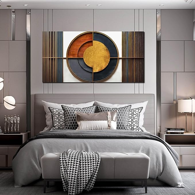 Large Canvas Wall Art for Living Room Bedroom Home Office Brown and White Wood Color Geometrical Picture Modern Canvas Prints Framed Wall Decor Size 29x59