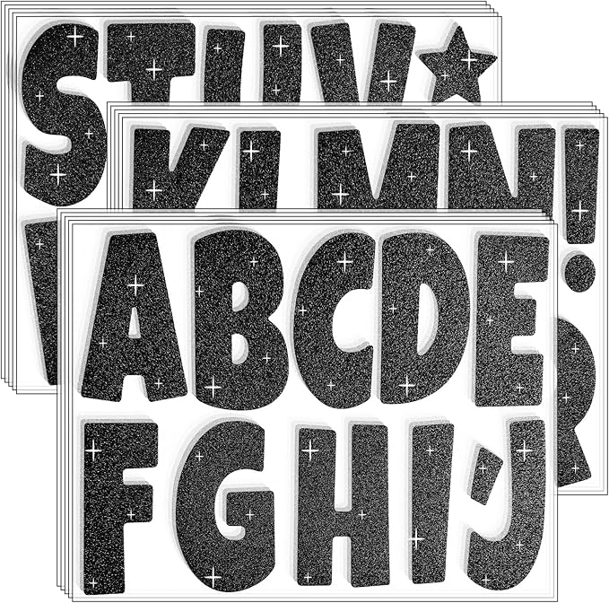 Glitter Bulletin Board Letters for Classroom Alphabet Poster Board Letters for Bulletin Board Display Home School Classroom Decor(Black,4 Inch)