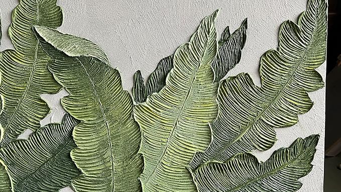 YaSheng Art- Large Canvas Wall Art Oil Paintings ,Hand Painted 3D Textured Wall Art Green Large leaf plant Artwork paintings ,Modern Minimalist Abstract Wall Art Painting, Wall Art for living room Bedroom Office Wall Deco Home, Framed Wall Art Pictures...