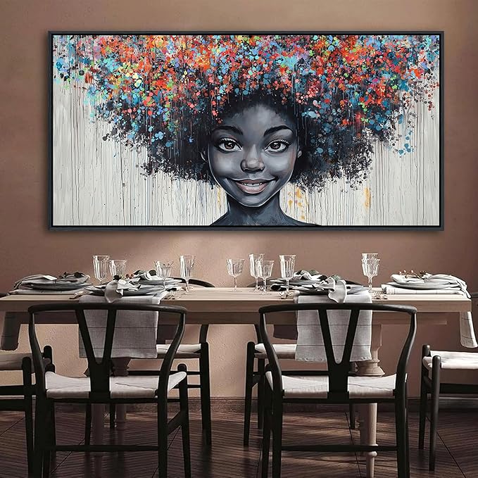 KLAKLA Black Woman Wall Art African American Women Wall Decor Trendy Abstract Black Girl Canvas Poster Prints Pictures for Bedroom Living Room Framed 29x58 Inches
