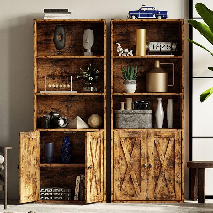 IRONCK Industrial Bookshelves and Bookcases with Doors 11.8 in Depth Floor Standing 5 Shelf Display Storage Shelves Tall Bookcase for Home, Office, Living Room
