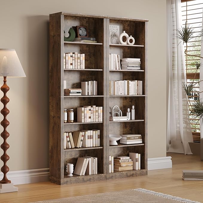 Tall Bookshelf, 6-Tier Bookcase with 2 Adjustable Shelves, Modern Farmhouse Storage for Living Room, Entryway, Office, 23.6" W x 74.8" H x 10.6" D, Brown