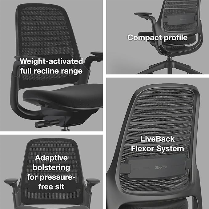 Steelcase Series 1 Office Chair - Ergonomic Work Chair with Wheels for Carpet - Helps Support Productivity - Weight-Activated Controls, Back & Arm Support - Easy Assembly - Nickel