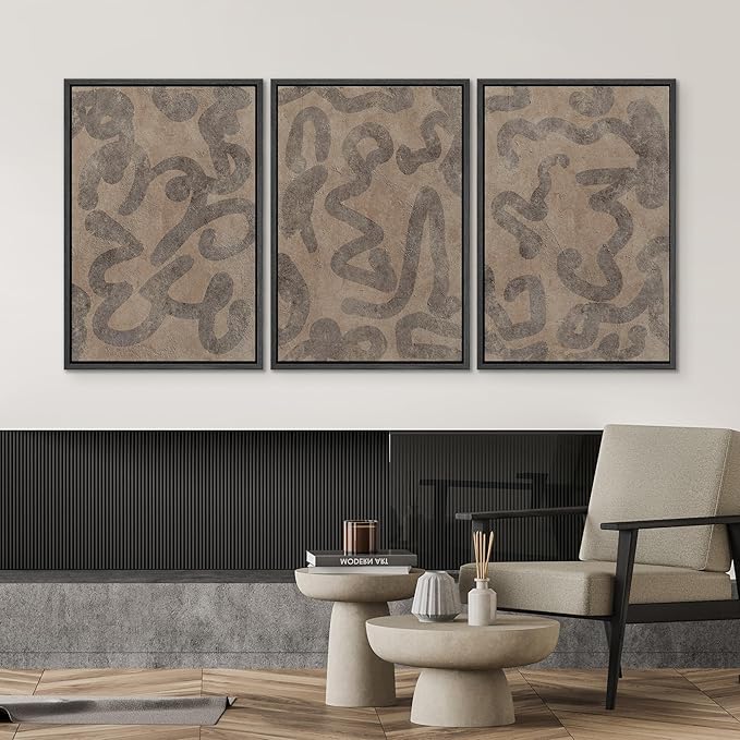 SIGNWIN Framed Canvas Print Wall Art Set Rustic Abstract Earth Tone Curved Line Design Illustrations Modern Art Decorative Abstract for Living Room, Bedroom, Office - 16"x24"x3 Black