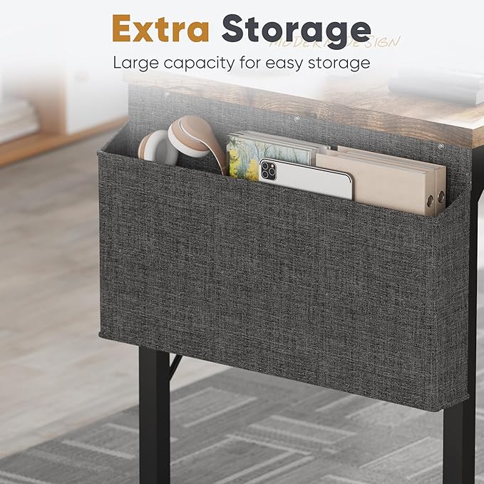 Shahoo Computer Desk, 40 Inch Office Writing Work Table, with Storage Bag and Hook, for Home, Study, Rustic Brown