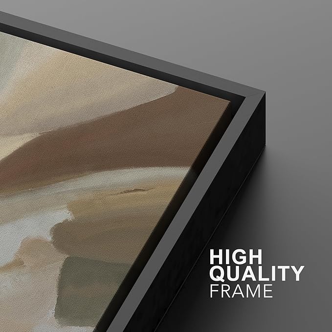 MUDECOR Framed Canvas Print Wall Art Abstract Floral Brushstroke in Warm Neutrals Earthy Tones Illustrations Minimalism Decorative Relax Colorful for Living Room, Bedroom, Office - 24"x36" Black