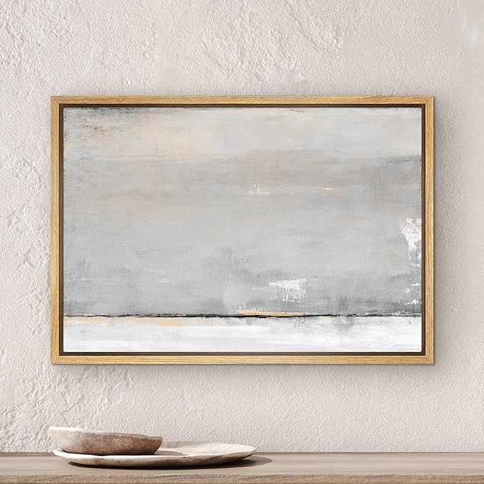 SIGNWIN Framed Canvas Print Wall Art Pastel Gray Yellow Watercolor Landscape Abstract Shape Illustrations Modern Art Decorative Contemporary Minimal for Living Room, Bedroom, Office - 16"x24" Natural