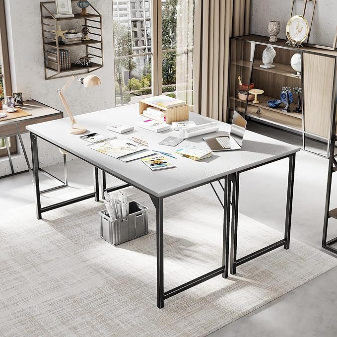 DUMOS 63 Inch Small Computer Desk for Home Office, Modern Study Work Table Simple Style for Bedroom, WritInchg Desks with Triangular ReInchforcement, Wood White