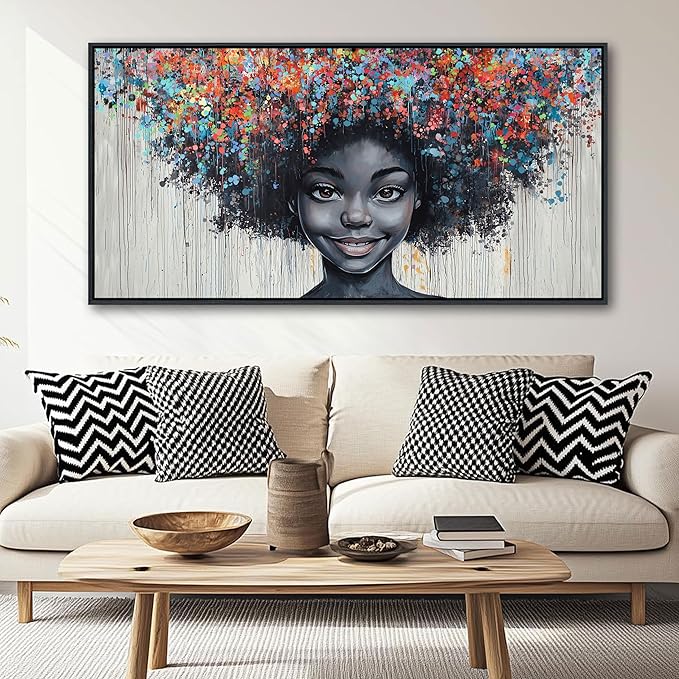 KLAKLA Black Woman Wall Art African American Women Wall Decor Trendy Abstract Black Girl Canvas Poster Prints Pictures for Bedroom Living Room Framed 24x48 Inches