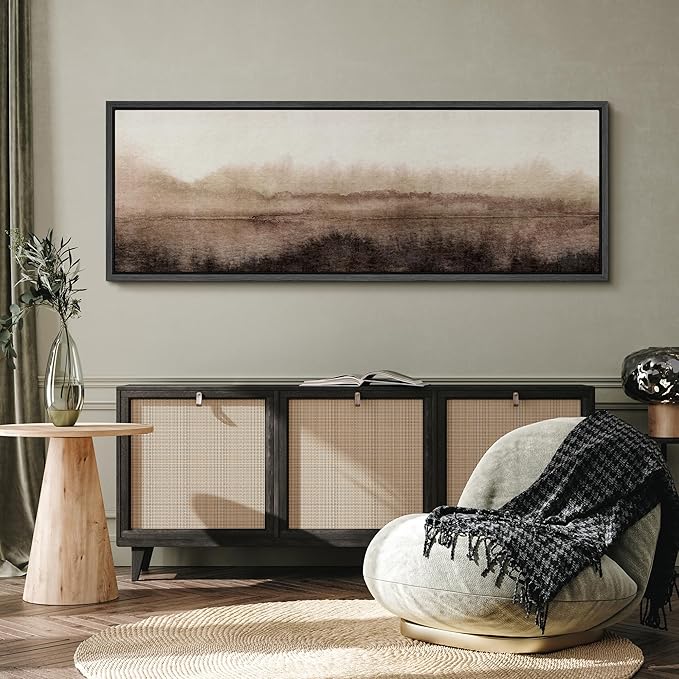 SIGNFORD Large Framed Canvas Misty Woodland Neutral Landscape Illustrations Modern Art Calm Warm for Living Room, Bedroom, Office - 60"x20"