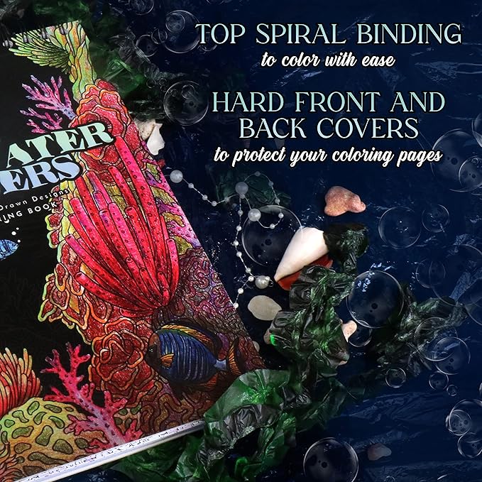 ColorIt Underwater Wonders Adult Coloring Book, 50 Under the Sea Coloring Pages, USA Printed with Spiral Binding, Hardback Covers, and Ink Blotter | for Arts and Crafts, Ocean Coloring Book for Adults