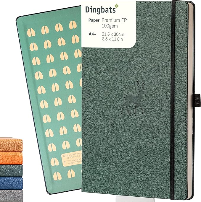 Dingbats* - Wildlife Squared Extra Large A4 Notebook - PU Leather Hardcover Journal for Work, Writing - Pocket, Elastic Closure, Pen Holder, Bookmark