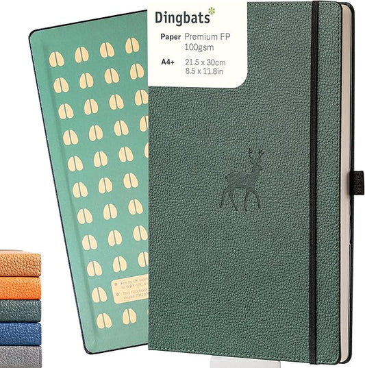 Dingbats* - Wildlife Dotted Extra Large A4 Notebook - PU Leather Hardcover Journal for Work, Writing - Pocket, Elastic Closure, Pen Holder, Bookmark