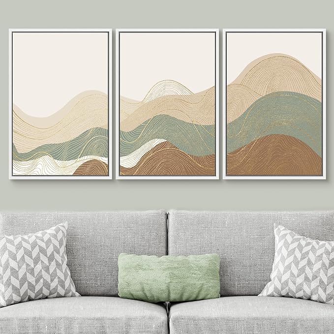 SIGNWIN Framed Canvas Print Wall Art Set Multicolor Geometric Wave Collage Abstract Shapes Illustrations Modern Art Decorative Nordic Zen Chic for Living Room, Bedroom, Office - 24"x36"x3 White