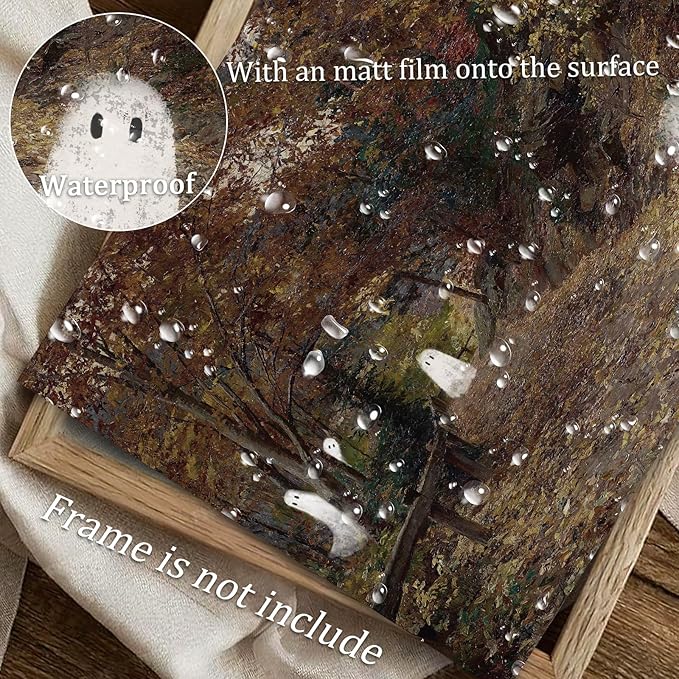 uniro Vintage Halloween Ghots Canvas Wall Art Cute Ghost in Field Pictures Wall Decor Spooky Gothic Dark Academia Paintings Prints for Living Room Bedroom Bathroom, Halloween Home Wall Decor( 8" x 10"-UNFRAMED)