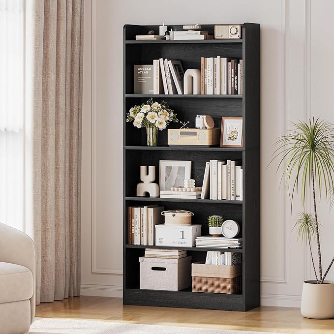 Yaheetech 6-Tier Open Bookcase and Bookshelf, Modern Simple Floor Standing Display Storage Shelves with Top Open Compartment for Home Office, Study, Living Room - Black