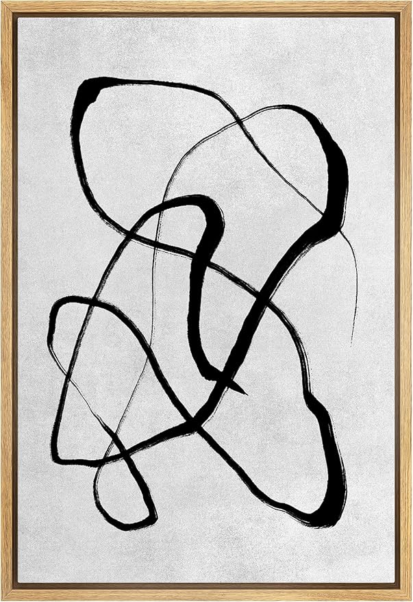 SIGNWIN Framed Canvas Print Wall Art Mid-Century Dark Paint Stroke Swirls Abstract Shapes Illustrations Modern Art Minimal Multicolor for Living Room, Bedroom, Office - 16"x24" Natural