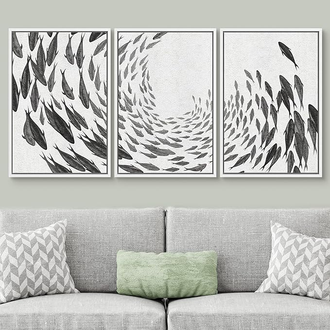 SIGNWIN Framed Canvas Print Wall Art Green Transparent Mountain Range Nature Wilderness Illustrations Modern Art Rustic Scenic Relax/Calm Cool for Living Room, Bedroom, Office - 24"x36"x3 White