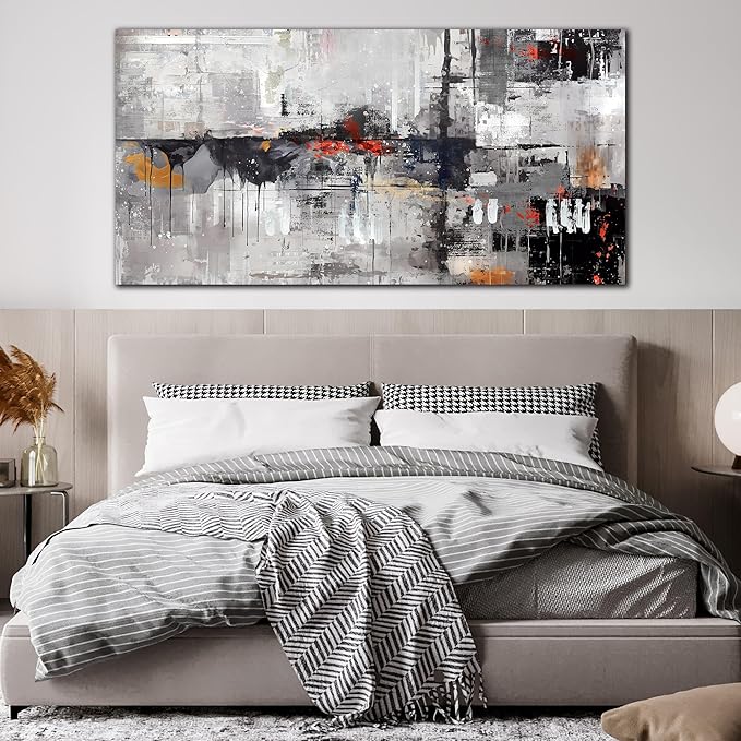 WDHCG Abstract Wall-Art Canvas - Gray Wall Art for Living Room- Black and White Wall Decor Bedroom Office Pictures Size 29" x 59"