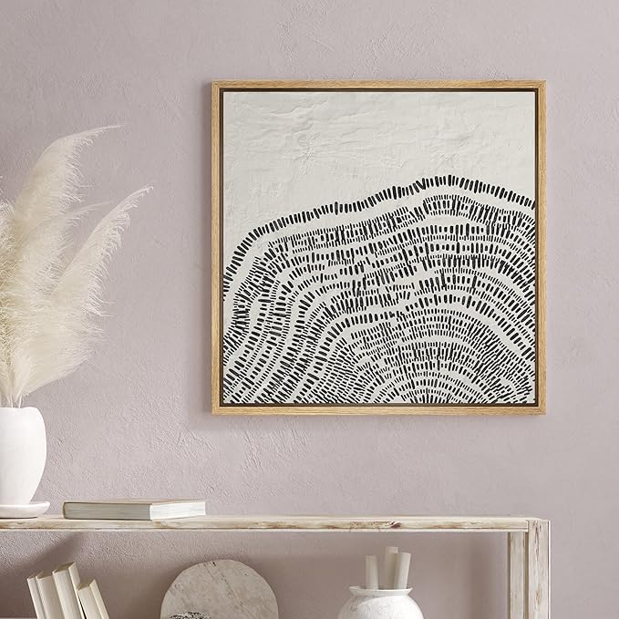 SIGNWIN Framed Canvas Print Wall Art Industrial Grunge Wood Ring Landscape Abstract Shapes Illustration Modern Art Decorative Nordic Minimal Calm/Zen for Living Room, Bedroom, Office - 24"x24" NATURAL