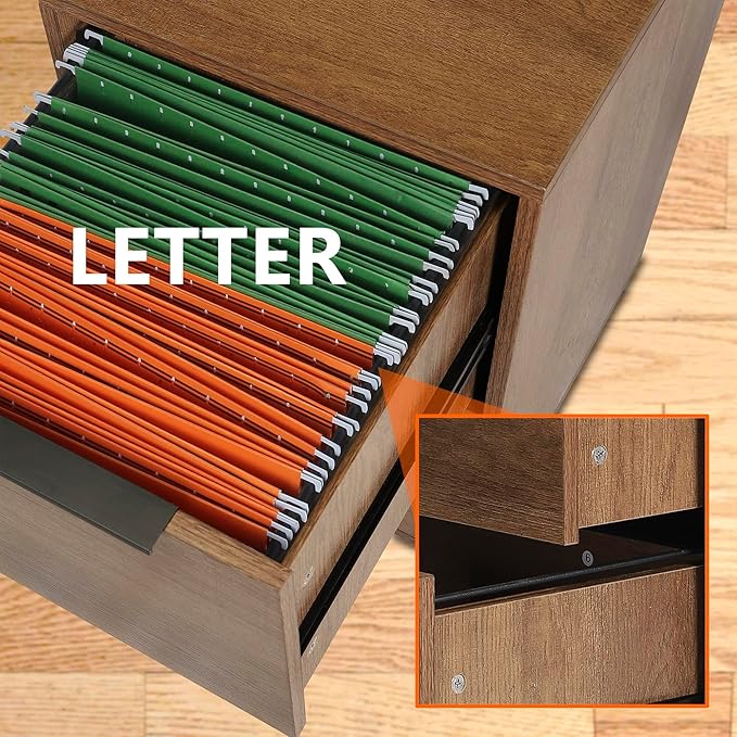 Wooden 2 Drawer File Cabinet, Wood Vertical Filing Cabinet Fits Hanging Files Letter Size for Home Office, Walnut