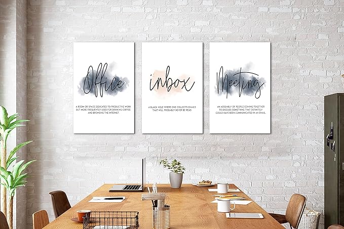 SHMAO Office Canvas Wall Art Motivational Wall Decor, 3 Piece Office Inbox Meeting Print Pictures for Office Wall Decor Women Inspirational Framed Artwork Home Office Decor 16”x24”x3 Panels