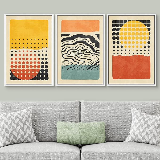 SIGNWIN Framed Canvas Print Wall Art Set Mid-Century Colorful Polygon Collage Abstract Geometric Illustrations Graffiti & Street Art Modern Art for Living Room, Bedroom, Office - 16"x24"x3 White