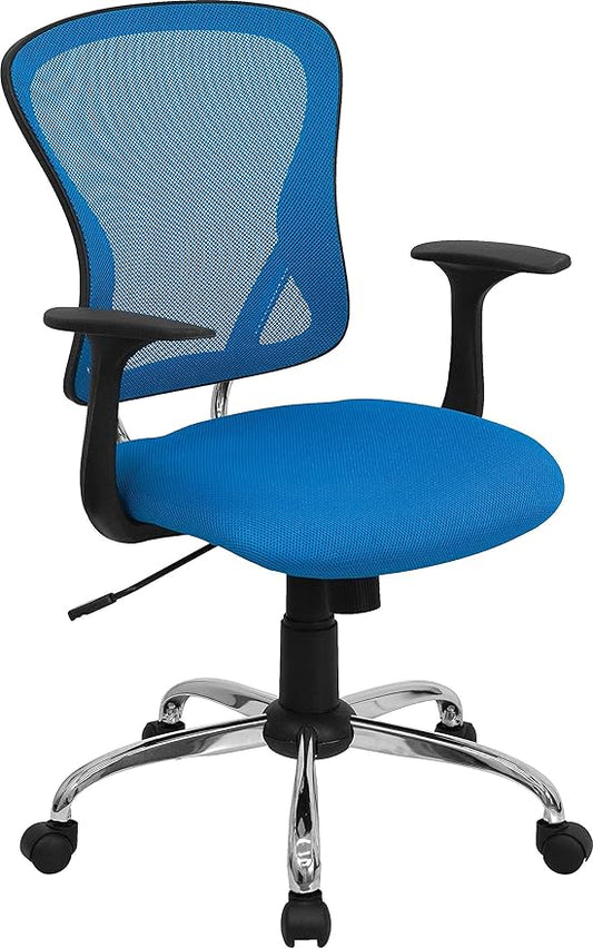Flash Furniture Alfred Mid-Back Blue Mesh Swivel Task Office Chair with Chrome Base and Arms