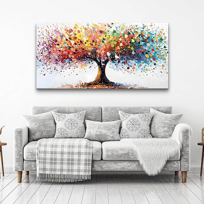 Lapremoly Abstract Wall Decorations For Living Room Large Wall Art For Office Colorful Tree Landscape Wall Paintings Bedroom Decor Modern Canvas Prints Posters Mural Artwork Ready To Hang 48"X24"