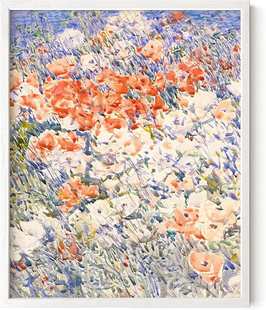 HAUS AND HUES Floral Art Wall Decor - Wildflowers Wall Art for Living Room, Floral Artwork for Bedroom Walls, Flower Painting for College Girls Dorm Room (Multicolored Flowers, White Frame, 16x20)
