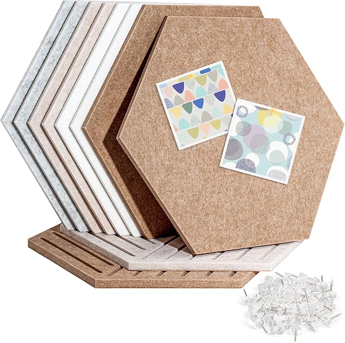 15'' Large Hexagon Cork-Bulletin Board Tiles Adhesive Frameless 10 Pack 15 x 13 inch Hex Pin Corkboard Prayer Vision Cork Board for Office-Wall Decor, Hexagonal Tack Pinboard with 30 Push Pins