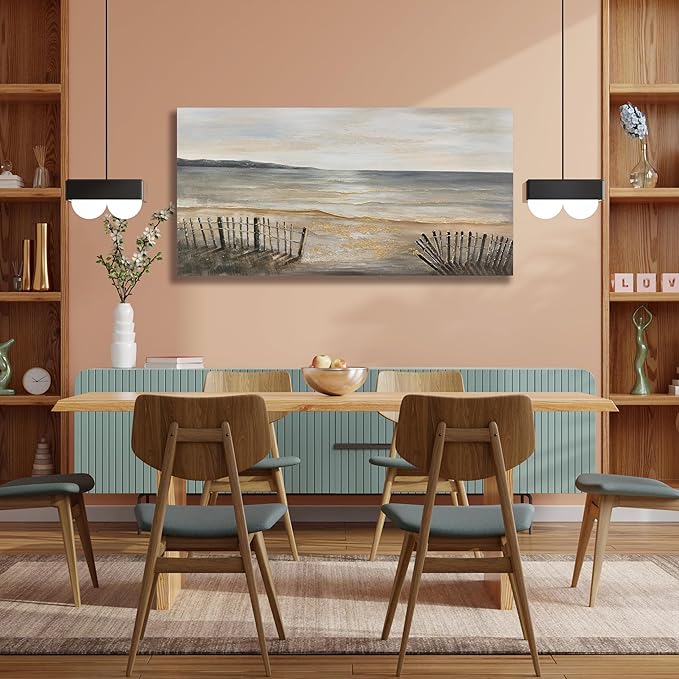 Yuaxker Ocean Canvas Wall Art Beach and Ocean Waves Canvas Painting Modern Minimalist Wall Decor for Living Room, Bedroom, Dining Room Office Artwork 24x48 inch