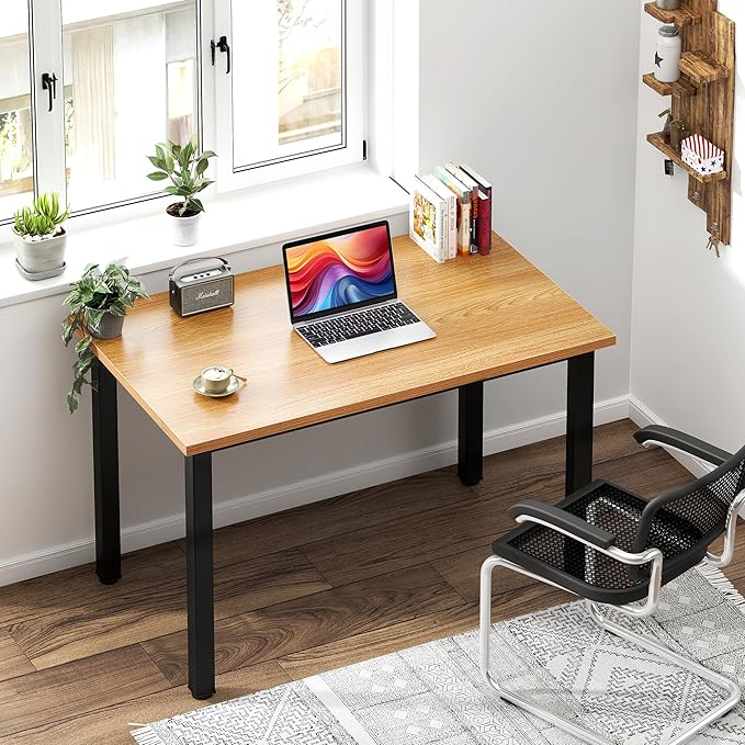 Need Small Computer Desk, 31.5 inch Sturdy Writing Desk for Small Spaces, Computer Desk Teens Desk Study Table Laptop Desk Home Ofice Desk, Black Metal Frame, Teak