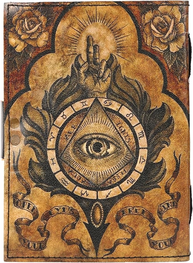 TUZECH Book of Spells Leather Bound Journal Deckle Edge Paper Grimoire Printed Diary Third Eye witchcraft supply and Witch Spell Notebook Antique Vintage Book for Men and Women (The Third Eye)