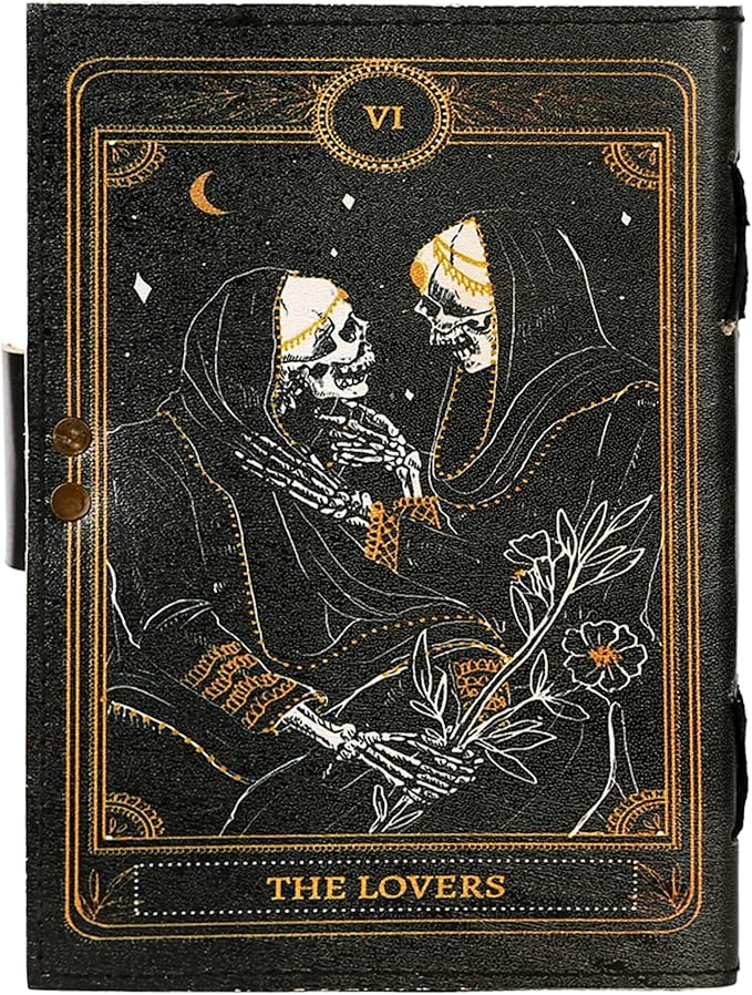 TUZECH Book of Spells Leather Bound Journal Deckle Edge Paper Grimoire Printed Diary Third Eye witchcraft supply and Witch Spell Notebook Antique Vintage Book for Men and Women (The Lovers)