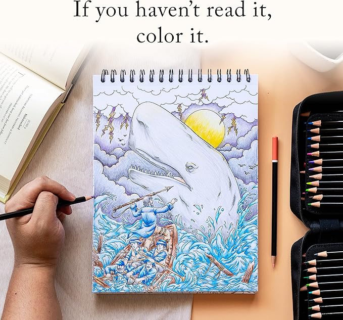 ColorIt Colorful Novels Adult Coloring Book to Relieve Stress, 50 Original Drawings from Classic Books, Spiral Binding, Perforated Pages, USA Printed, Lay Flat Hardback Book Cover, Ink Blotter Paper