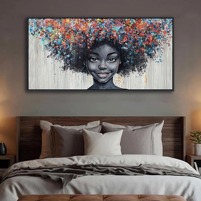 KLAKLA Black Woman Wall Art African American Women Wall Decor Trendy Abstract Black Girl Canvas Poster Prints Pictures for Bedroom Living Room Framed 24x48 Inches