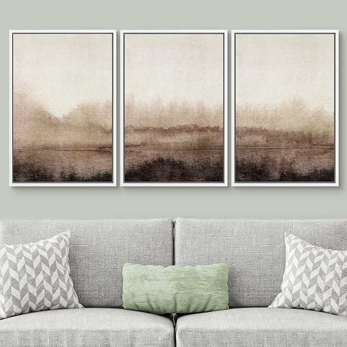 SIGNWIN Framed Canvas Print Wall Art Set Pastel Watercolor Brown Landscape Nature Wilderness Illustrations Modern Art Decorative Nordic Abstract for Living Room, Bedroom, Office - 16"x24"x3 White