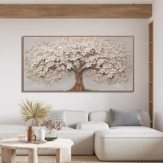 Canvas Wall Art Decor Oversized Wall Art Pictures for Living Room Tree of Life Wall Art Decor Canvas Art Wall Decor Modern Large White Wall Art Prints Framed Artwork for Walls Bedroom Office Decor 29" X 58"