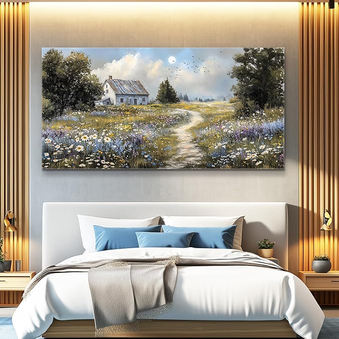 FUHAIHUA Large Wall Decor For Living Room Canvas Wall Art For Office Modern Wall Decorations For Bedroom Farmhouse Landscape Painting Countryside Pictures Artwork Room Home Decor 24x48 In