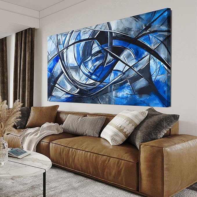 Abstract Wall Art Decor Modern Large Wall Art Pictures for Living Room Abstract Canvas Art Wall Decor Oversized Blue Wall Art Prints Black and White Wall Art Decor Home Office Decorations 35" X 70"