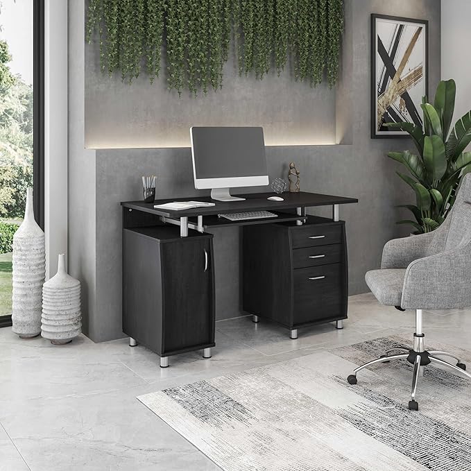 Techni Mobili 47.25" Ergonomic Computer Writing Desk with Drawers, File Cabinet and Storage for Home Office, Espresso