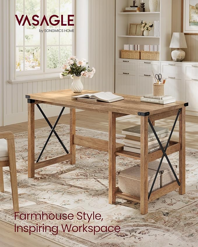 VASAGLE Computer Desk, Home Office Desk with Storage Shelves on Right or Left, Farmhouse, for Work Study Gaming Writing, 23.6 x 47.2 x 29.5 Inches, Honey Brown ULWDAM090T41