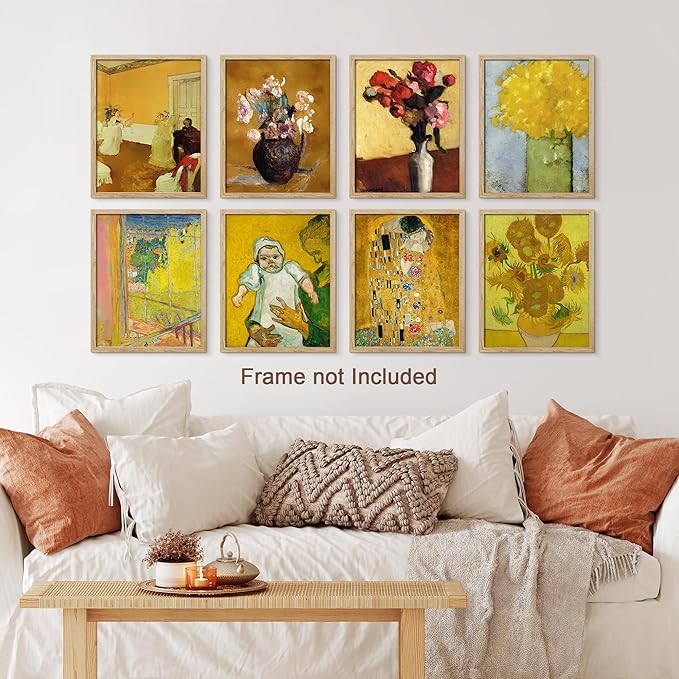 SIGNWIN Adhesive Canvas Poster Bathroom Decor, Wall Art Room Decor Multicolor for Living Room, Bedroom, Office Gustav Klimt Van Gogh Sunflower Classic Vintage Illustrations Bohemian - 12"x16"x 8