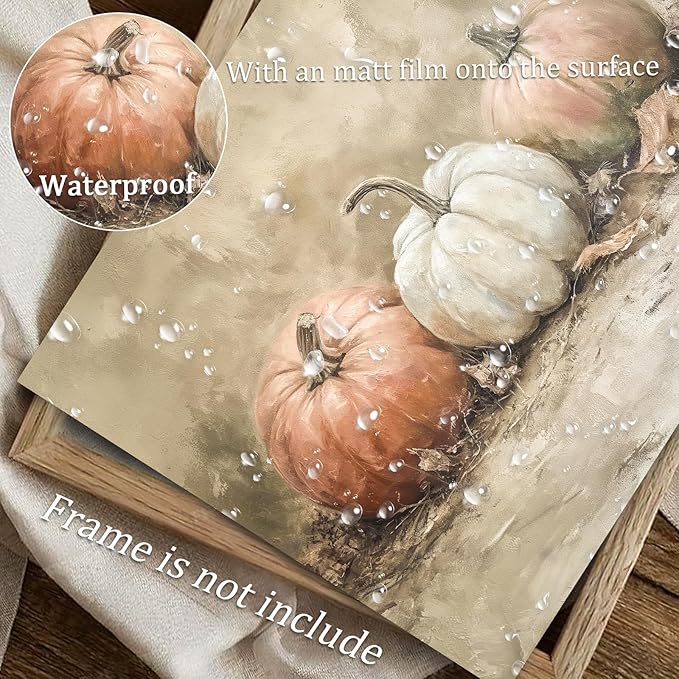 uniro Rustic Autumn Pumpkin Painting Wall Art, Pumpkin Still Life Painting, Rustic Fall Art,Vintage Autumn Wall Print,Halloween utumn Decor,Thanksgiving Art for Living Room, Bedroom - unframe 8" x 10"
