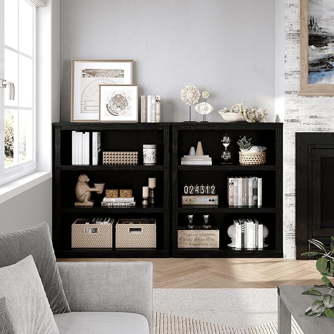 GarveeHome 5 Tier Farmhouse Bookcase, 67.4" Tall Book Shelf with Storage, Wooden Bookshelves 5 Shelf Display Shelves for Home Office(67.4" H x 31.5" W x 12.8" D) (Black, 40.0" H x 31.5" W x 12.2" D)